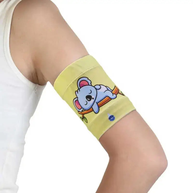 Sensor protective armband for kids with type 1 diabetes featuring a cute koala design.