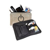 Zipper bag for diabetics with compartments for glucose meter, test strips, lancets, and snacks.