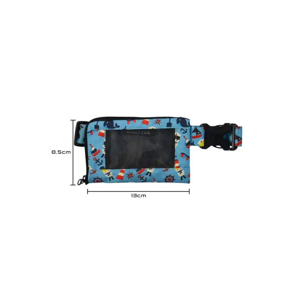 Insulin pump belt with window for kids, adjustable, colorful design, easy monitoring.