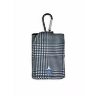 Insulin pump pouch with cooling system and carabiner in stylish print.
